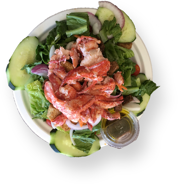 lobster salad plated on lettuce leaves on a table at Moby Dick's, home of the best seafood Cape Cod