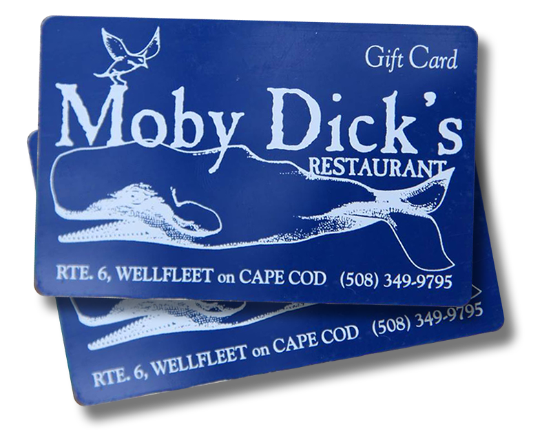 two blue Moby's gift cards stackeda